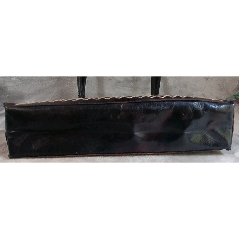 Aldo Black Leather Purse Handbag Cream‎ Beige Stitched Embroidered Bag READ